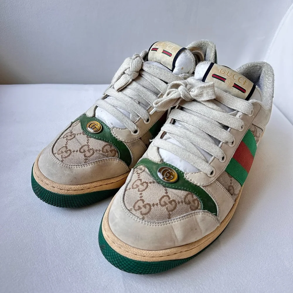 Gucci Green and Cream Vintage Sneakers size US 8.5 IT 42